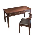 洛港 胡桃色单桌+牛角椅新中式书桌写字桌家用办公台式电脑桌子 1200*600*750