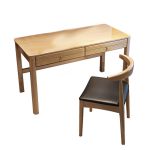 洛港 原木色单桌+牛角椅新中式书桌写字桌家用办公台式电脑桌子 1000*600*750