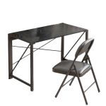 洛港 800*400*750 黑色+椅折叠桌可折叠书桌简电脑桌卧室学习桌子