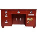 洛港 红色5抽全钢桌智能指纹密码保险柜桌电脑桌办公桌 1400*650*800