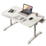 洛港 白色加强款带卡槽+抽屉可调高度折叠电脑桌飘窗桌 600*400*270