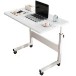 洛港 经典简易款带轮暖白色写字桌可移动升降电脑桌 600*400*690