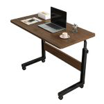 洛港 经典简易款带轮拉丝黑橡木写字桌可移动升降电脑桌 800*400*690