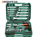 绿林（GREENER）专业汽修工具套装大小飞棘轮套装工具箱梅花开口两用扳手全套82件