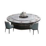银航鑫 DDCZ-03两米四进口橡胶木岩板台面面板圆形带2.2米转盘餐桌现代简约餐桌 2400*2400*750