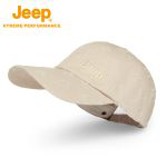 Jeep 透气棒球帽百搭男女户外便携防晒帽可调节大头围鸭舌帽加长帽檐刺绣棒球帽杏色56-60cm