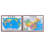佳得雅（JIADEYA） 新版中国地图世界地图带框办公室挂画书房装饰画会议室装裱定制 中国和世界组合 140*100cm+典雅红褐实木框